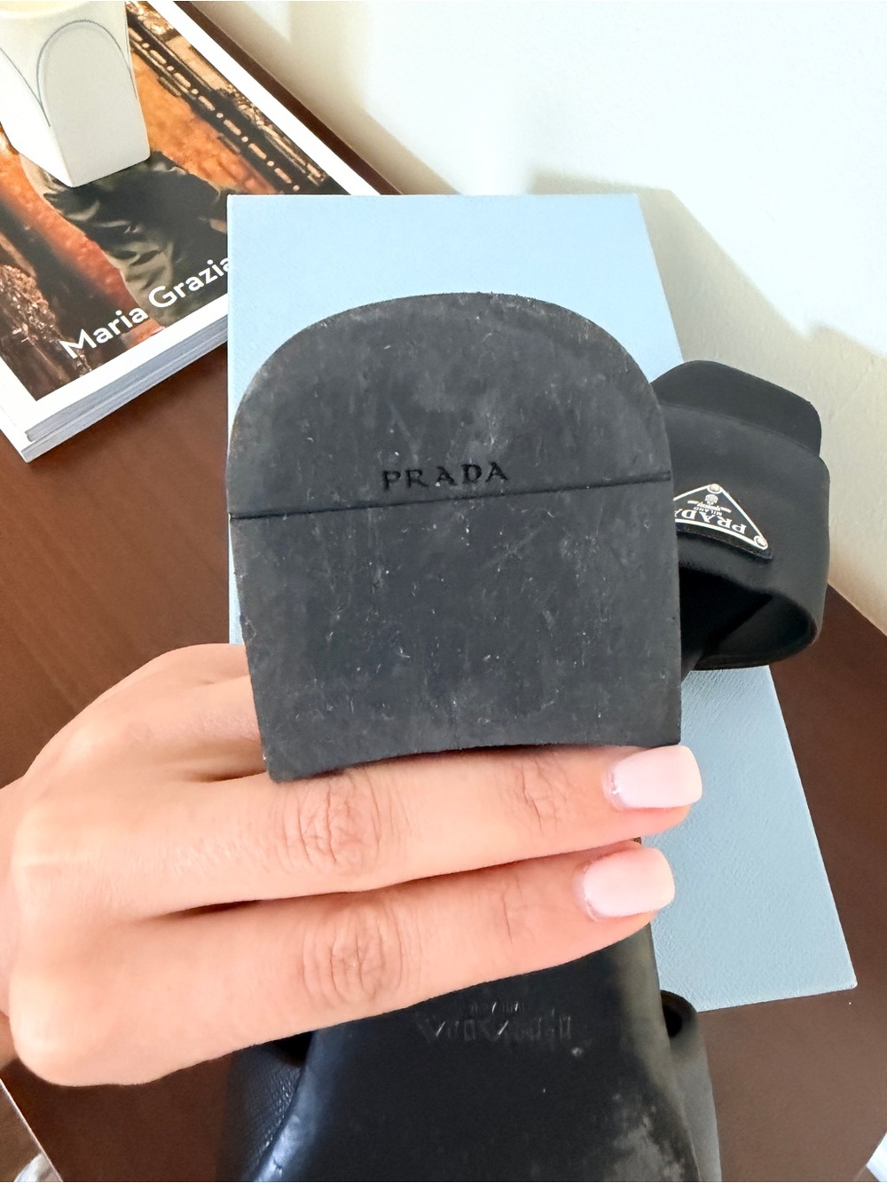 Prada Black Logo Leather Slide Sandals - Picture 8 of 9
